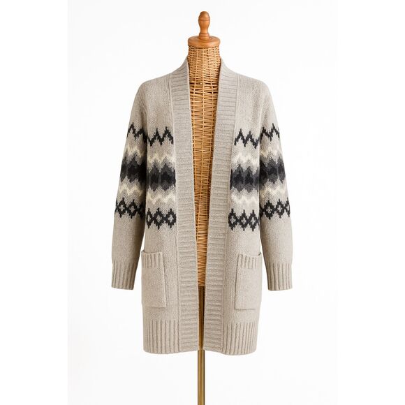 Sonoma Life + Style Fair Isle Open Front Cardigan Gray Black Knit Women’s M - Picture 1 of 13